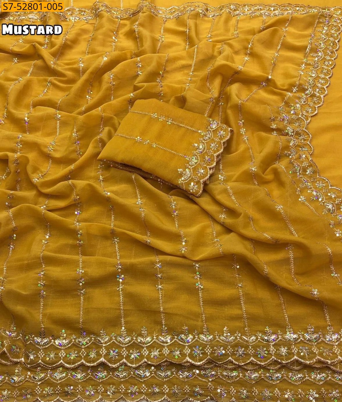 Mustard Star georgette embroidery saree