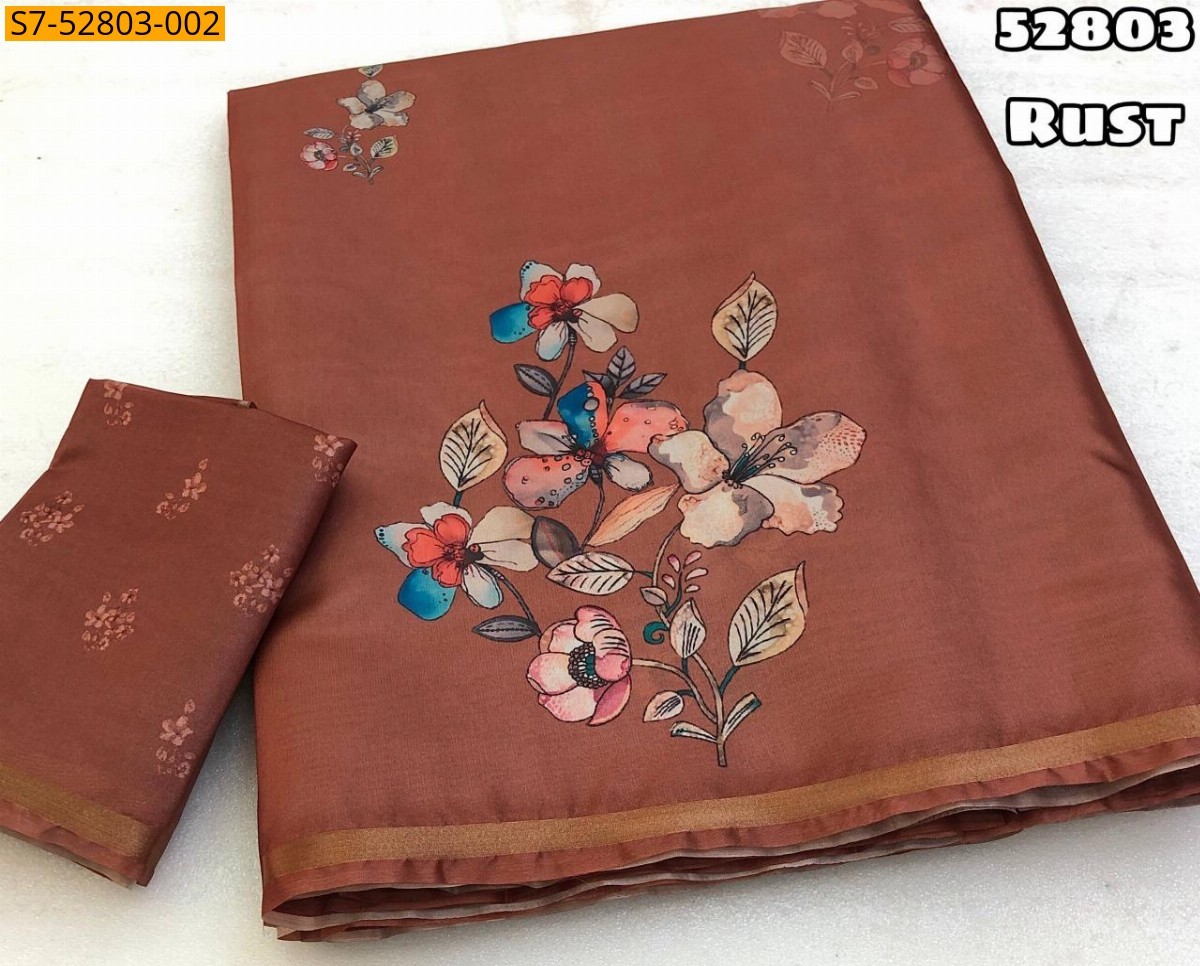 Rust Fancy Soft Silk  Saree