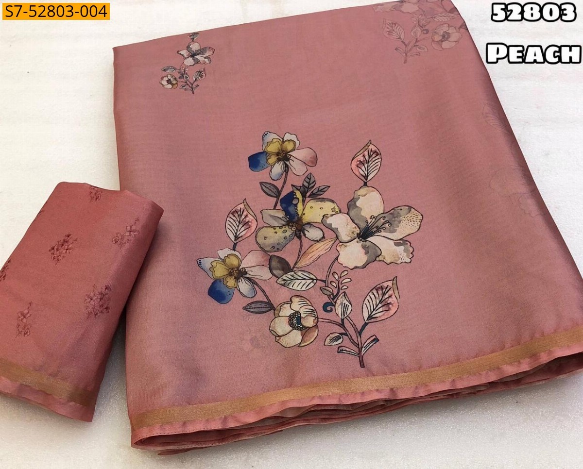 Peach Fancy Soft Silk  Saree