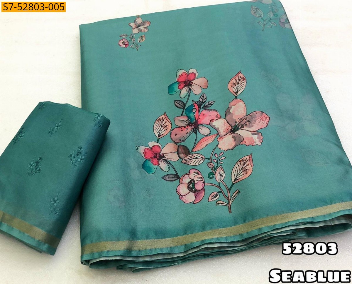 Sea Blue Fancy Soft Silk  Saree