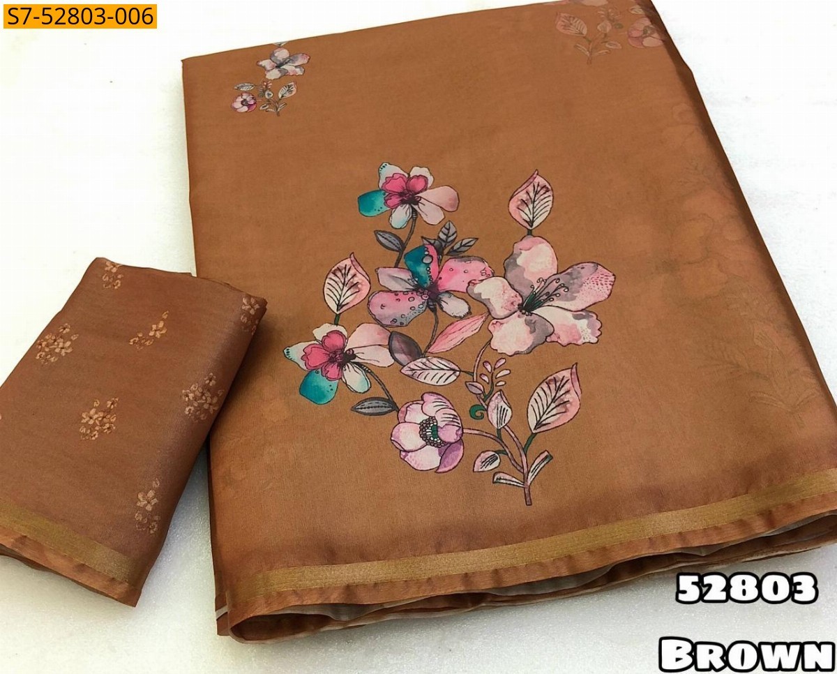 Brown Fancy Soft Silk  Saree