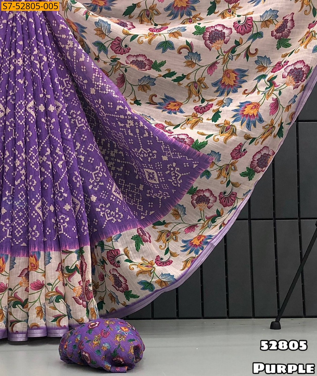 Purple Fancy Soft linen patola design Saree