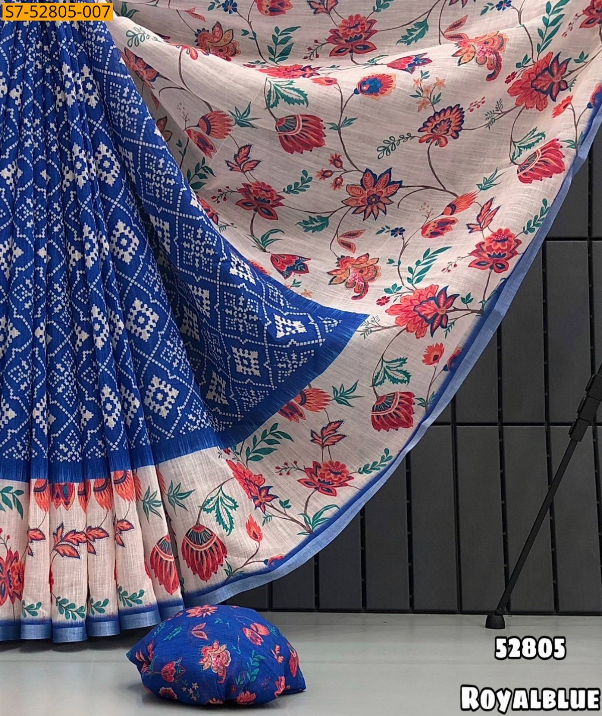 Royal Blue Fancy Soft linen patola design Saree