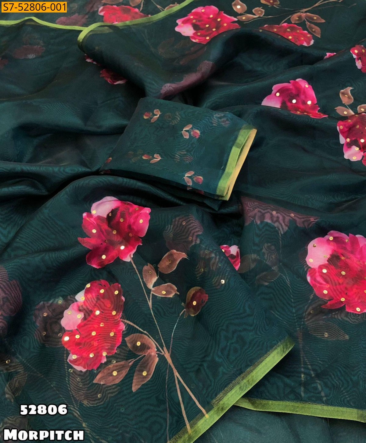 Morpitch Organza floral digital printed  Saree