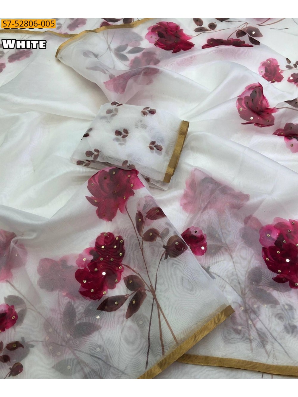 Organza floral digital printed  Saree