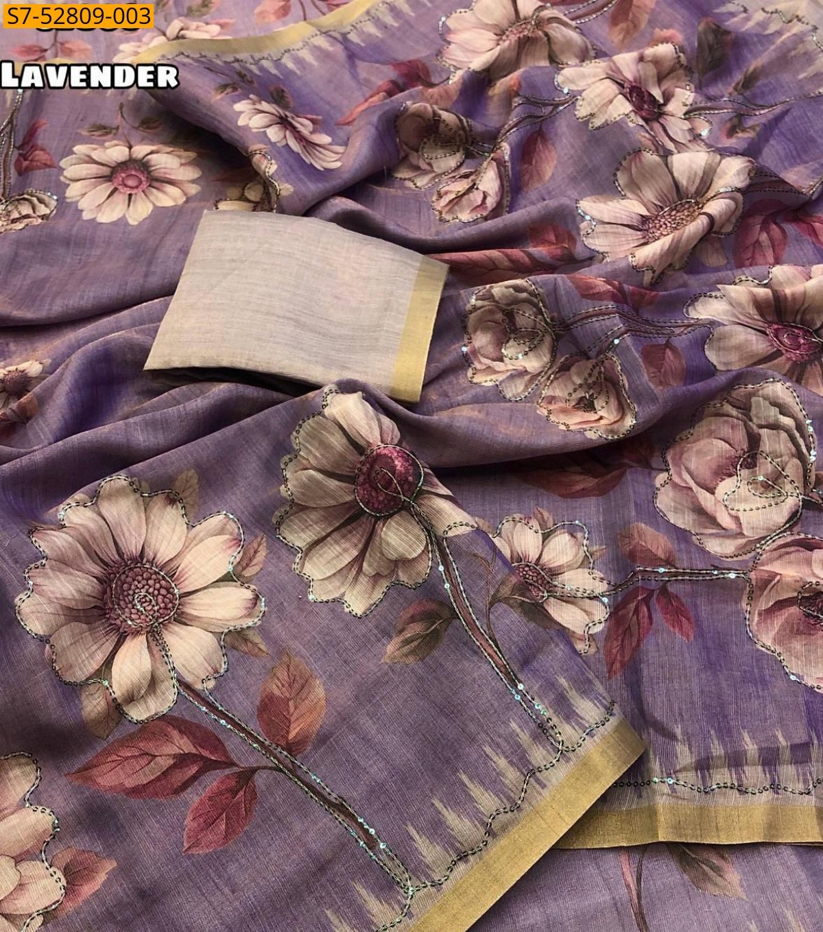 Lavendar Fancy Erode Tissue Silk Printed saree