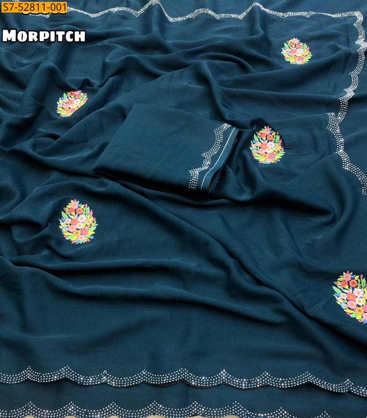 Morpitch Star georgette embroidery Sarees