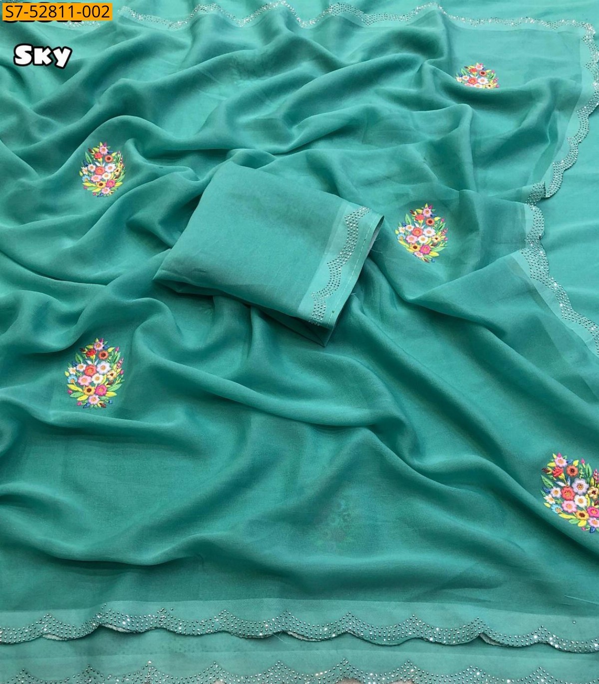 Sky Star georgette embroidery Sarees