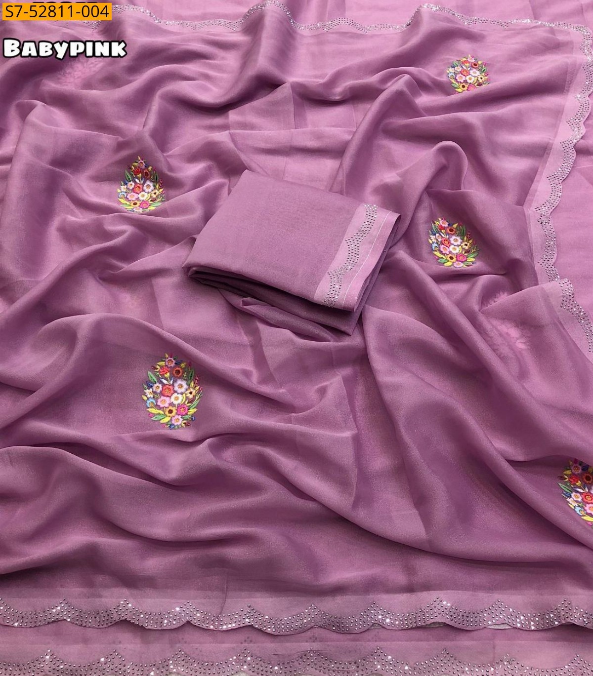 Baby Pink Star georgette embroidery Sarees