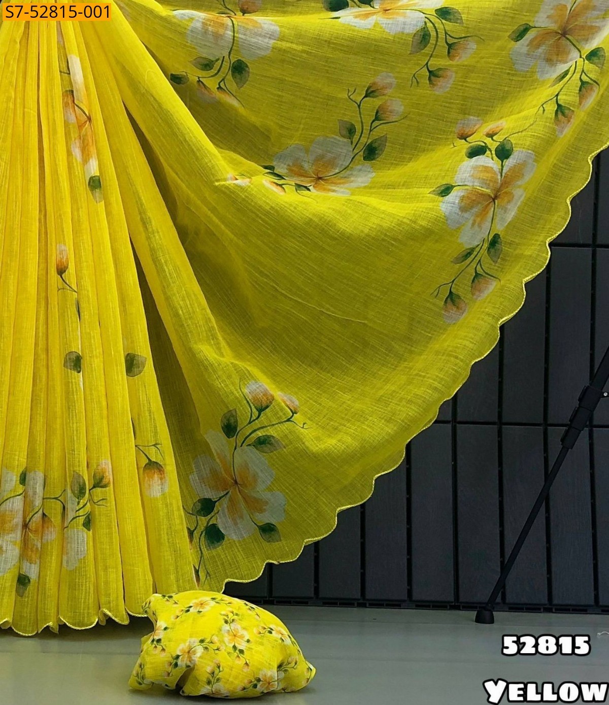 Yellow Soft Linen  printed Saree