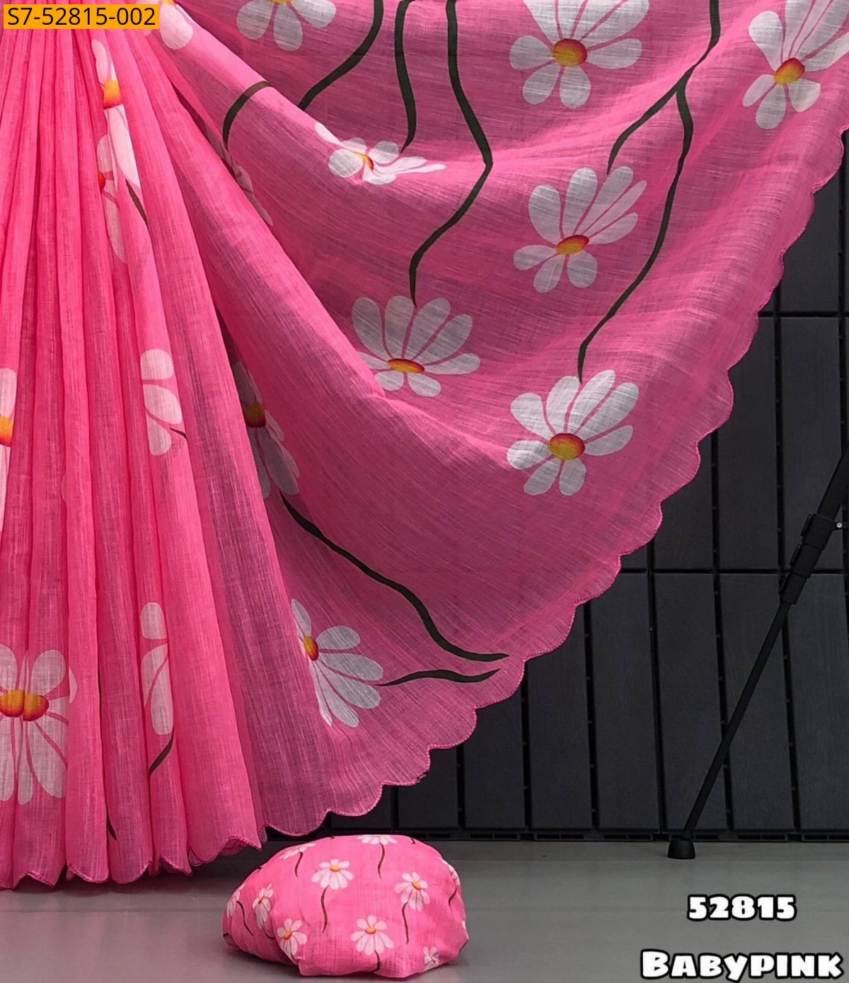 Baby Pink Soft Linen  printed Saree