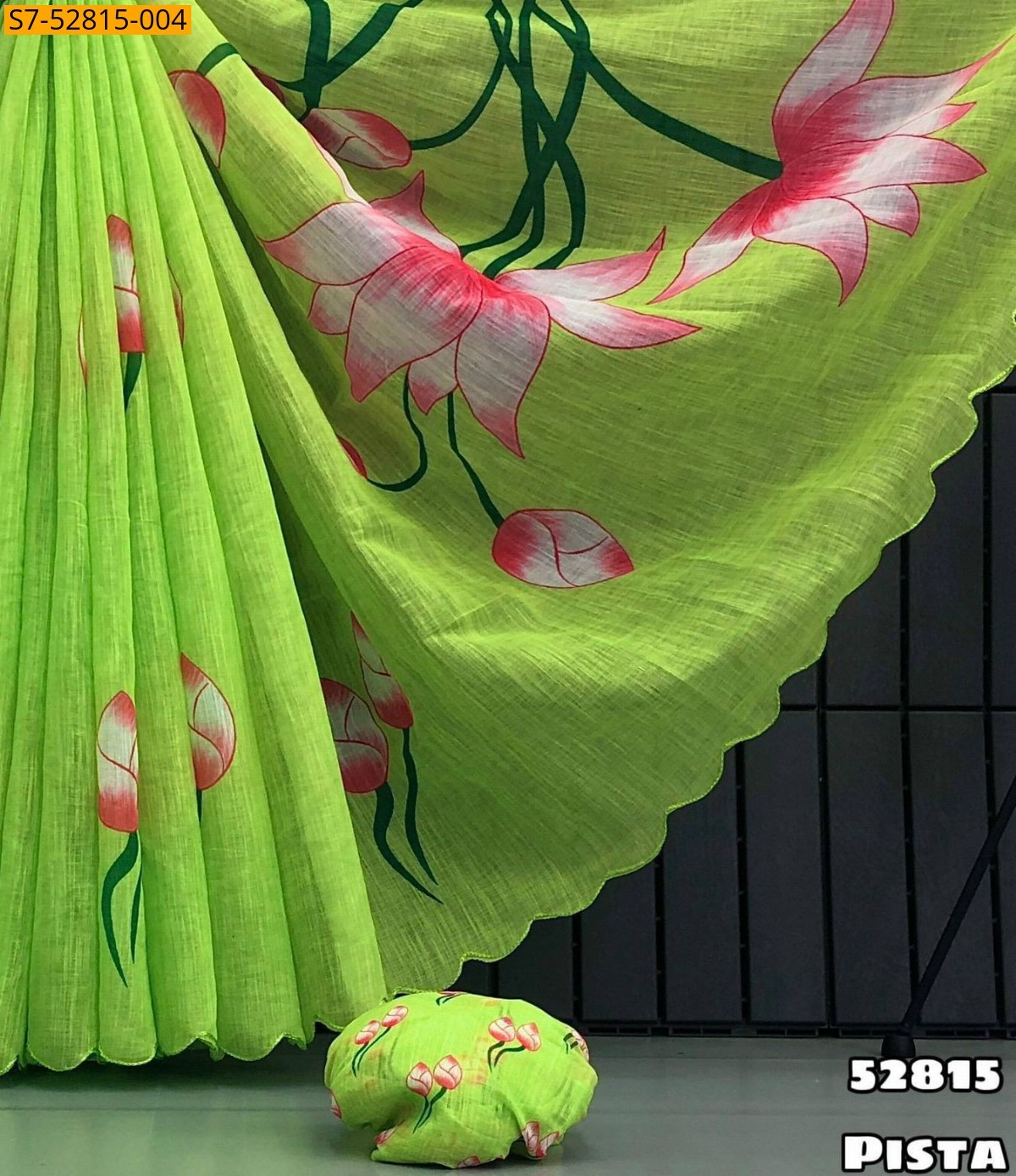 Pista Soft Linen  printed Saree
