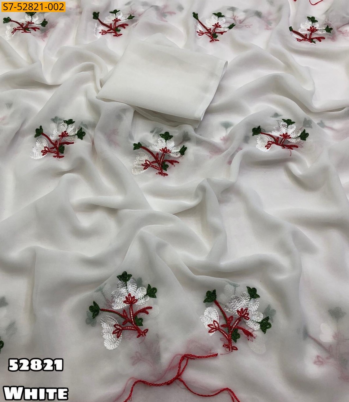 White Faux georgette embroidery saree