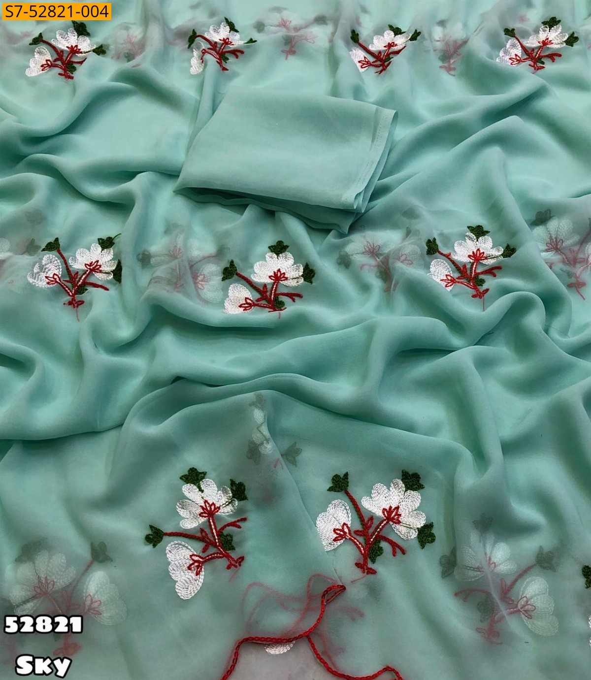 Sky Ble Faux georgette embroidery saree