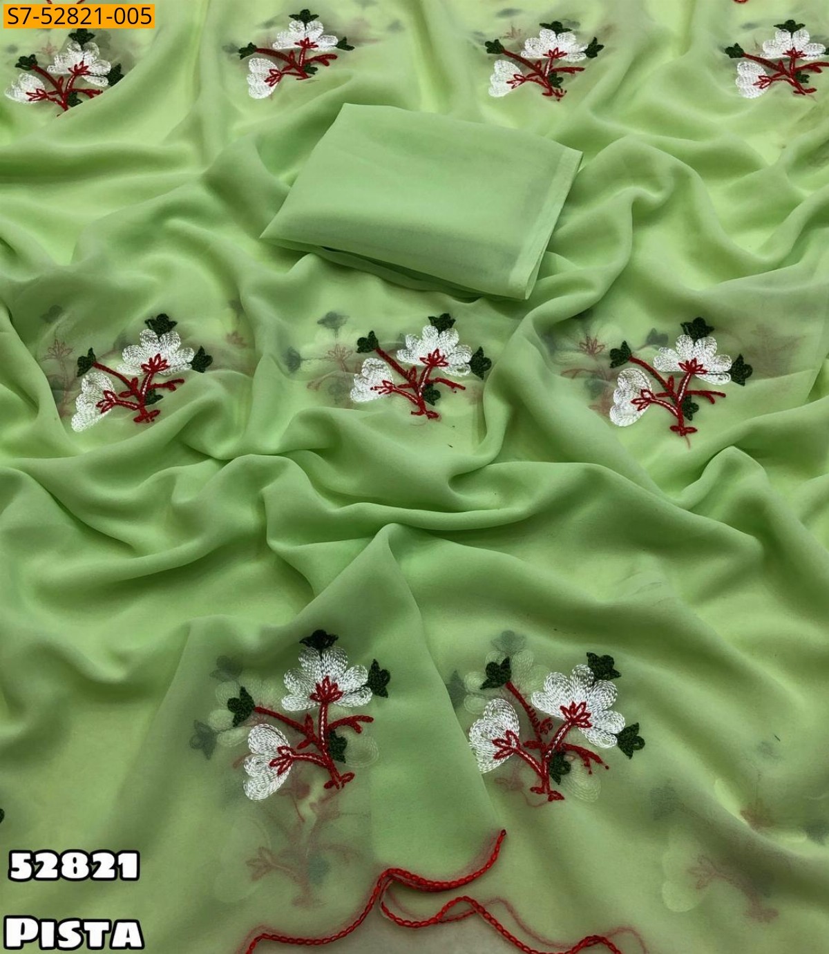 Pista Faux georgette embroidery saree