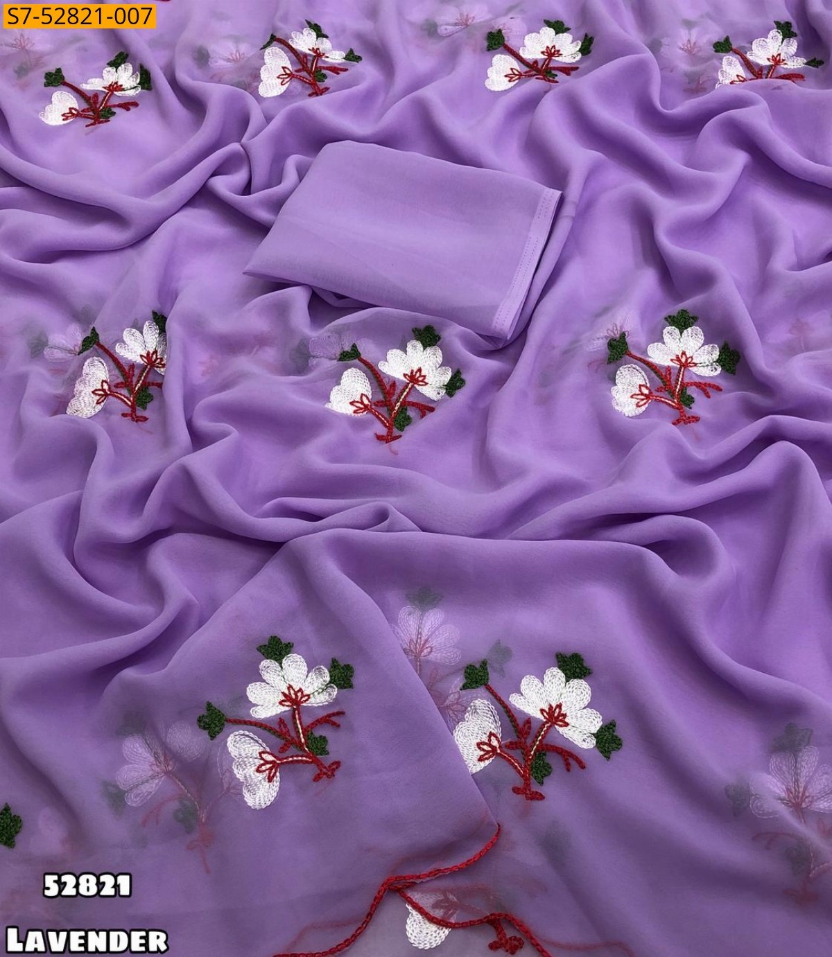 Lavender Faux georgette embroidery saree