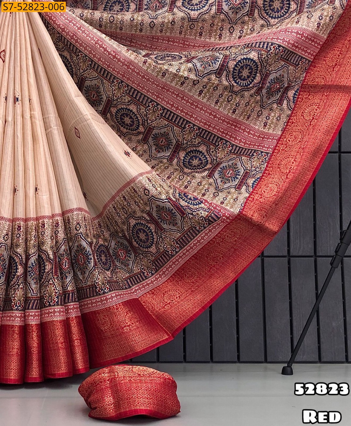 Red Fancy Dola silk printed Sarees