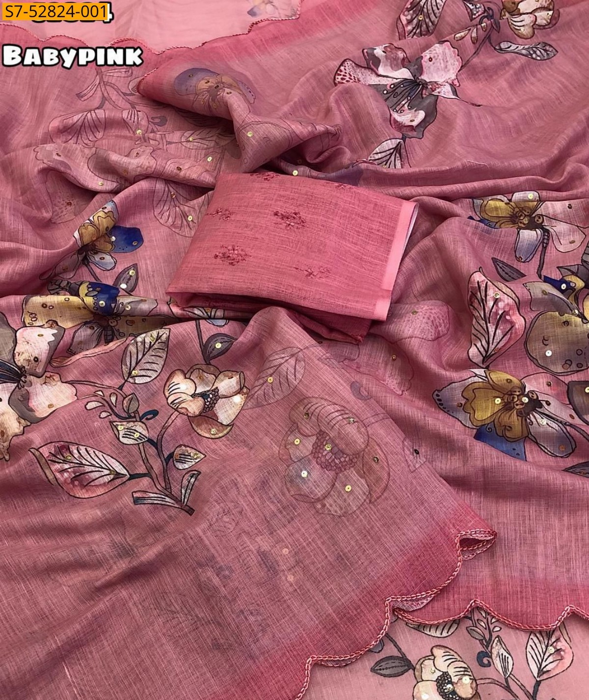Baby Pink Fancy soft linen  sarees