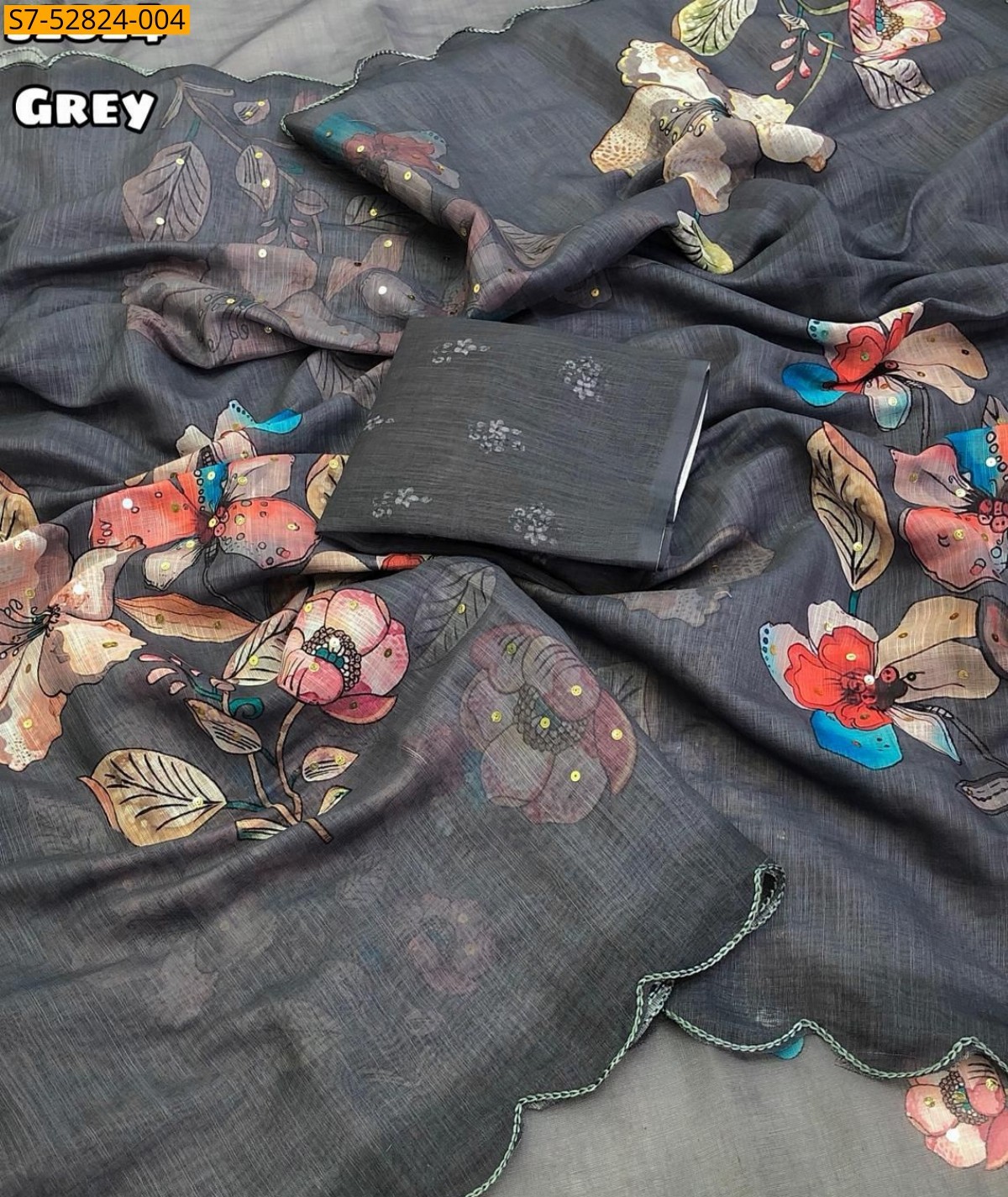 Gray Fancy soft linen  sarees