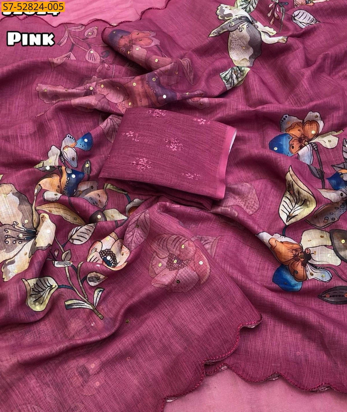 Pink Fancy soft linen  sarees