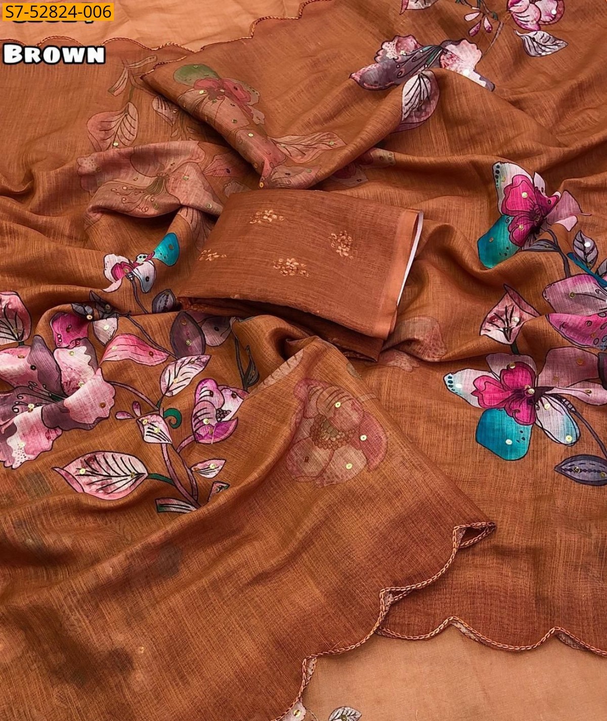 Brown Fancy soft linen  sarees