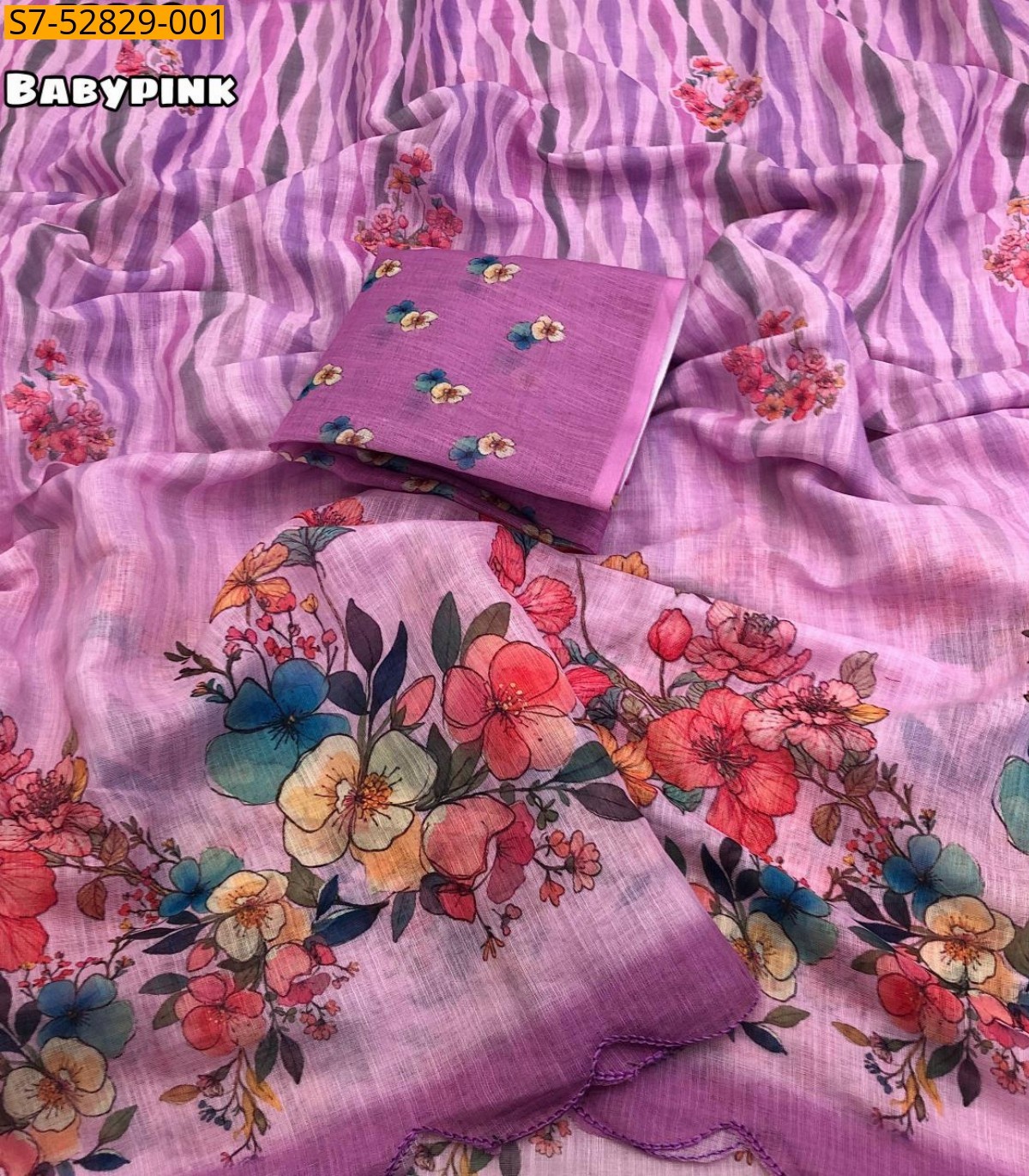 Baby Pink Fancy Linen printed sarees