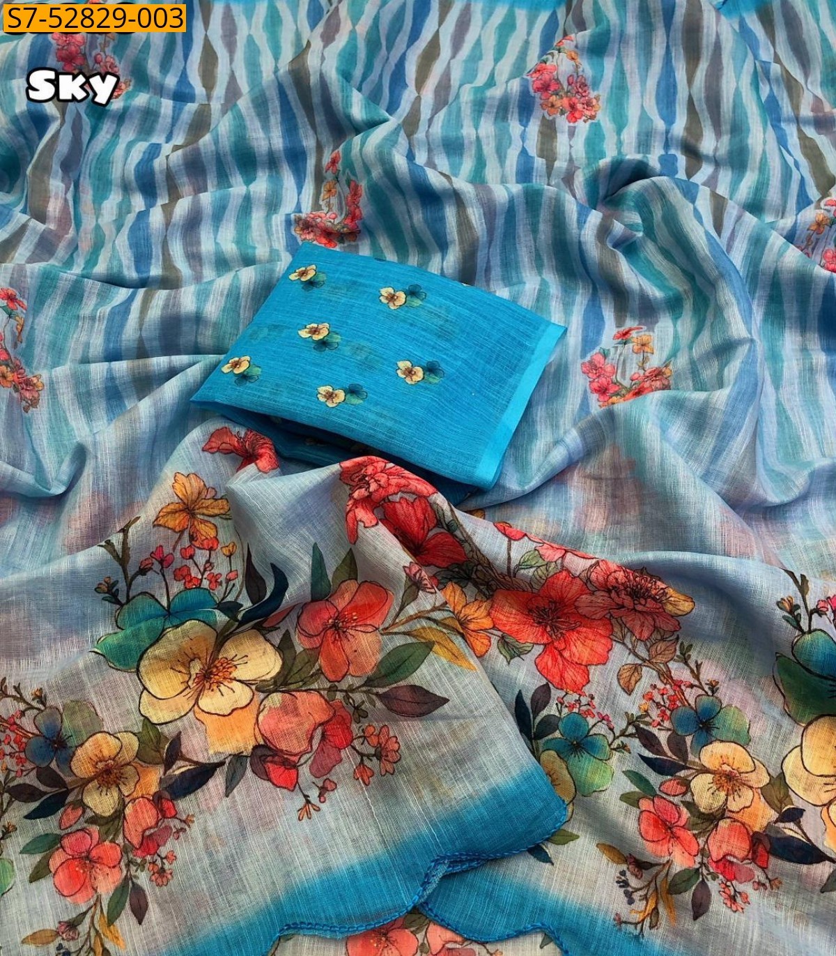 Sky Fancy Linen printed sarees