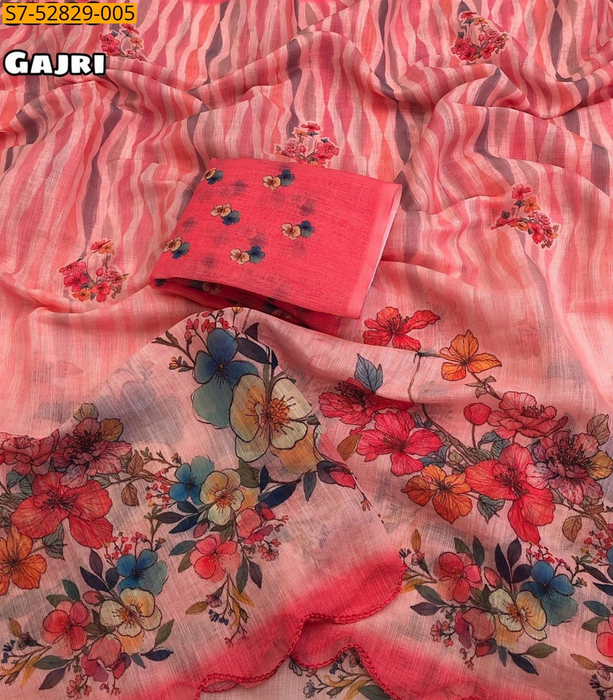 Gajri Fancy Linen printed sarees