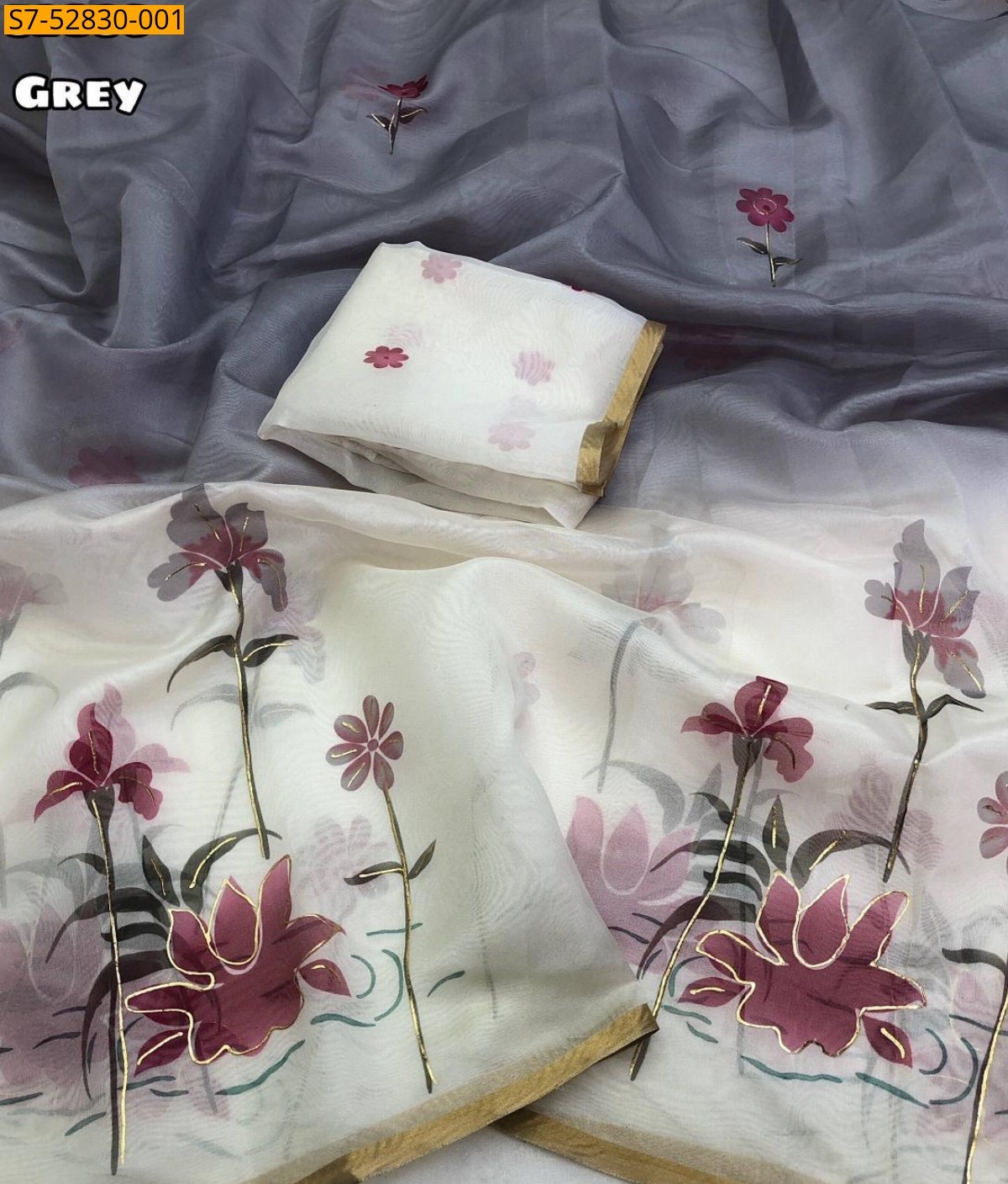 Grey Fancy Organza Sarees