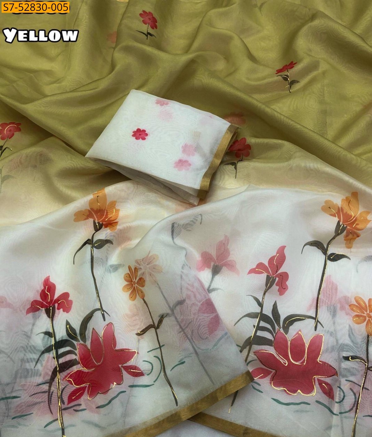 Yellow Fancy Organza Sarees