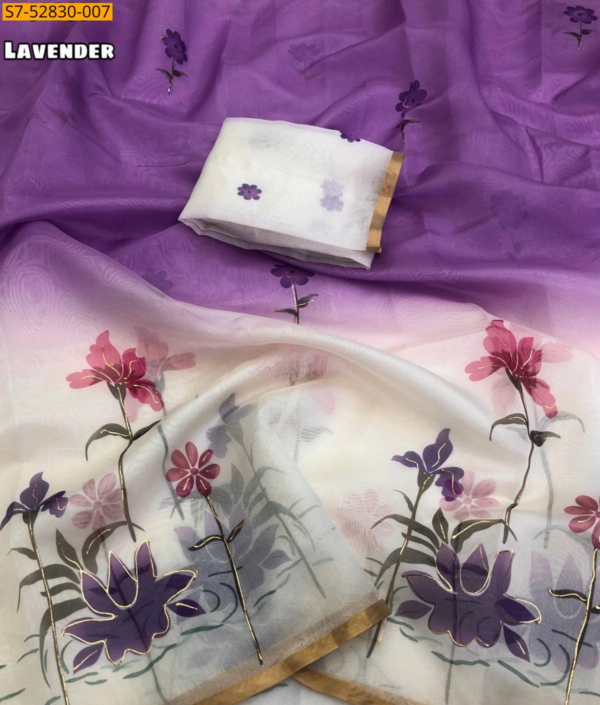 Lavender Fancy Organza Sarees