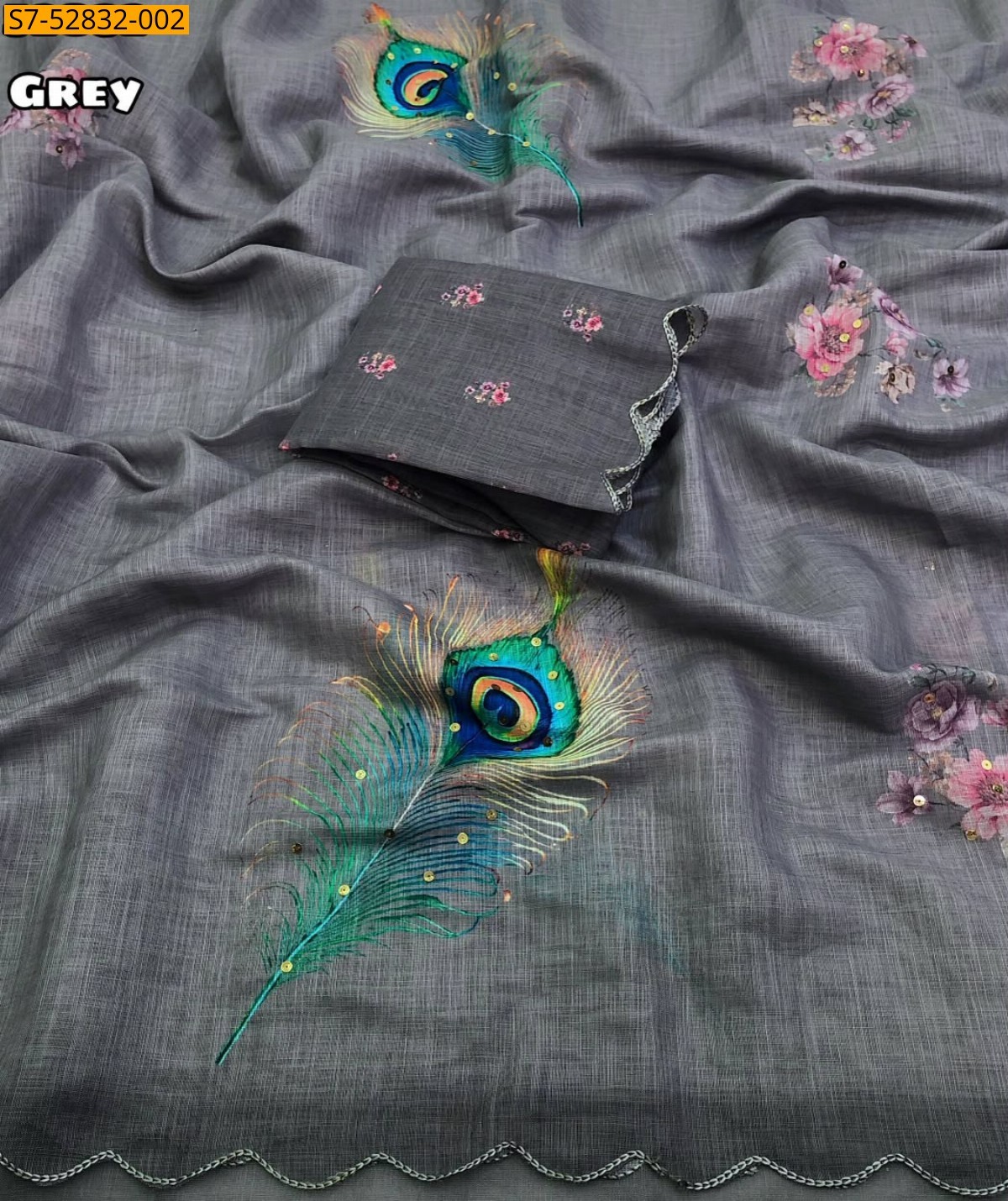 Grey Fancy Soft Linen Saree
