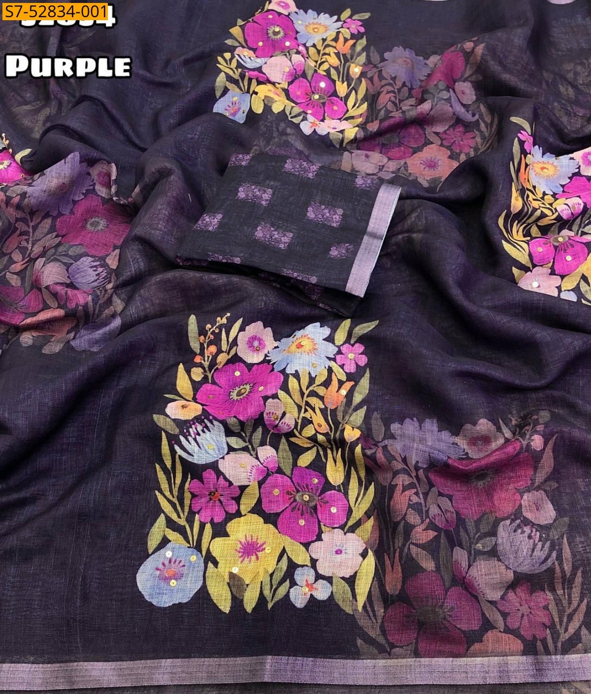 Purple Linen Printed sarees