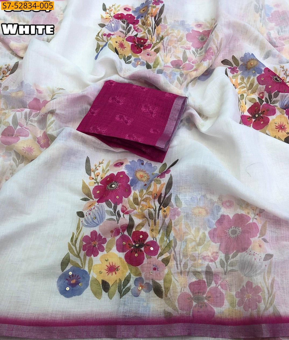 White Linen Printed sarees