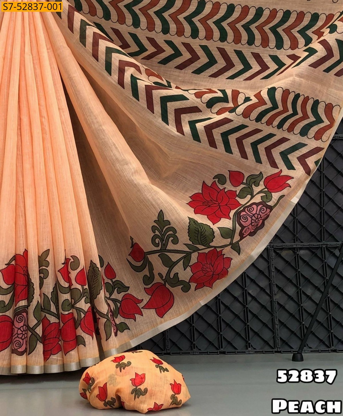 Peach Soft Linen Printed Saree