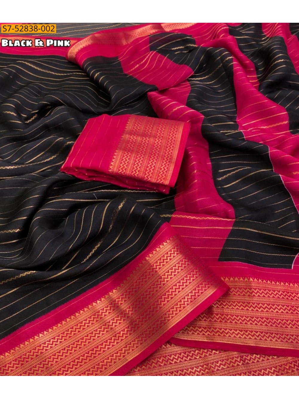 Moss gold zari weaving lining Saree