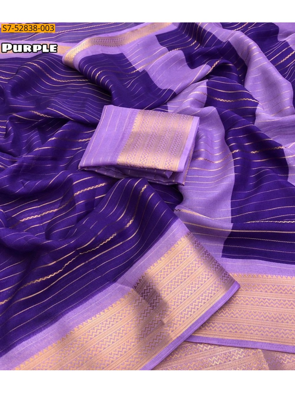 Moss gold zari weaving lining Saree