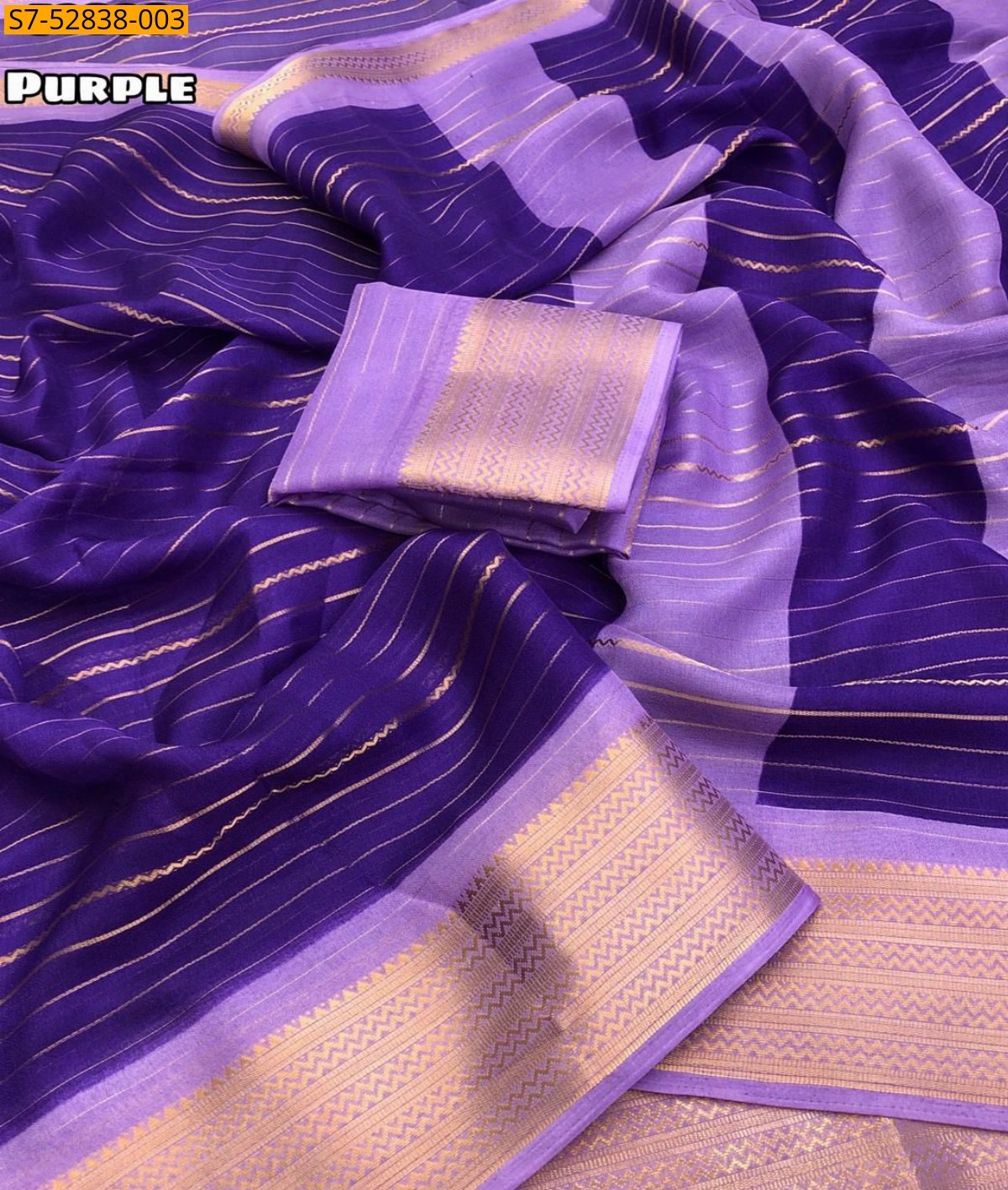 Purple Moss gold zari weaving lining Saree