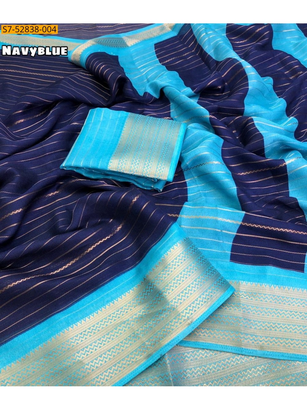 Moss gold zari weaving lining Saree