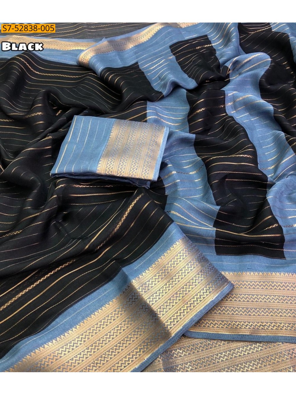 Moss gold zari weaving lining Saree