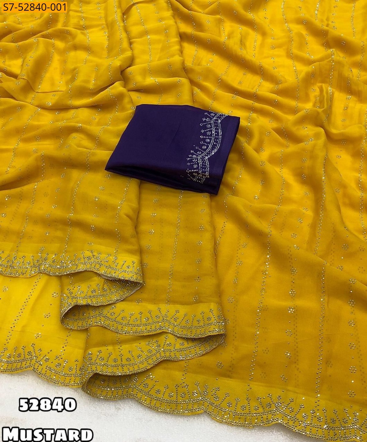 Mustard Star Georgette Siroski Work Saree