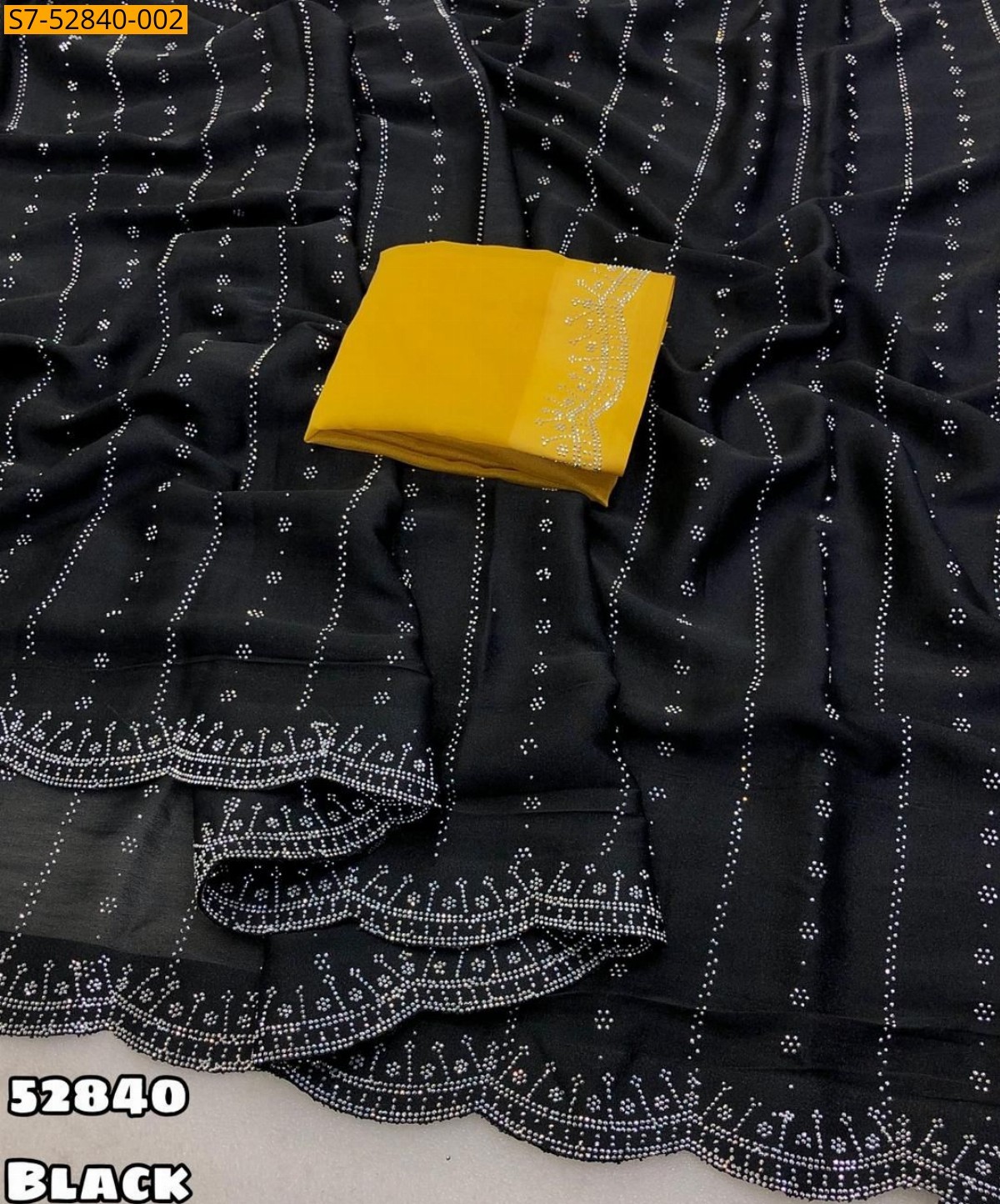 Black Star Georgette Siroski Work Saree