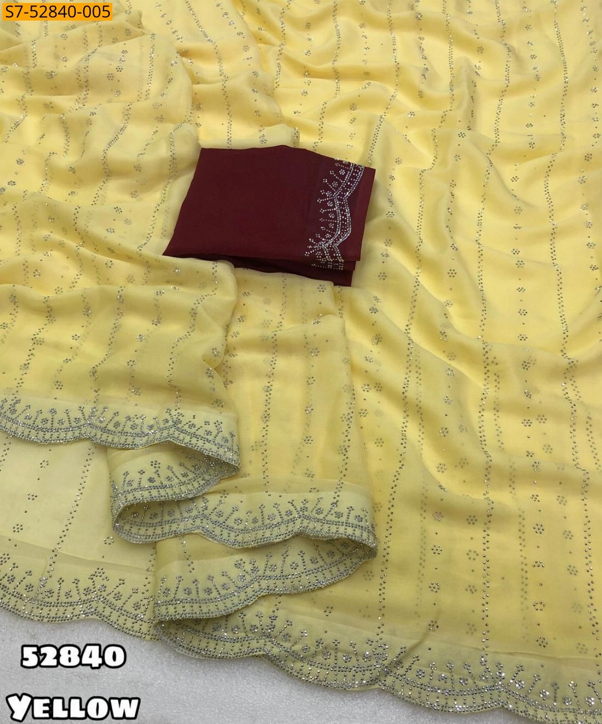 Yellow Star Georgette Siroski Work Saree