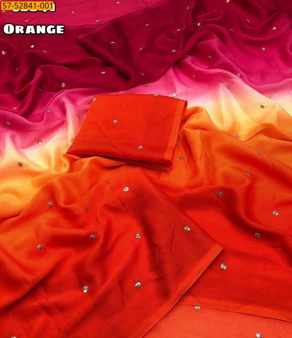 Orange Georgette dual color padding Saree