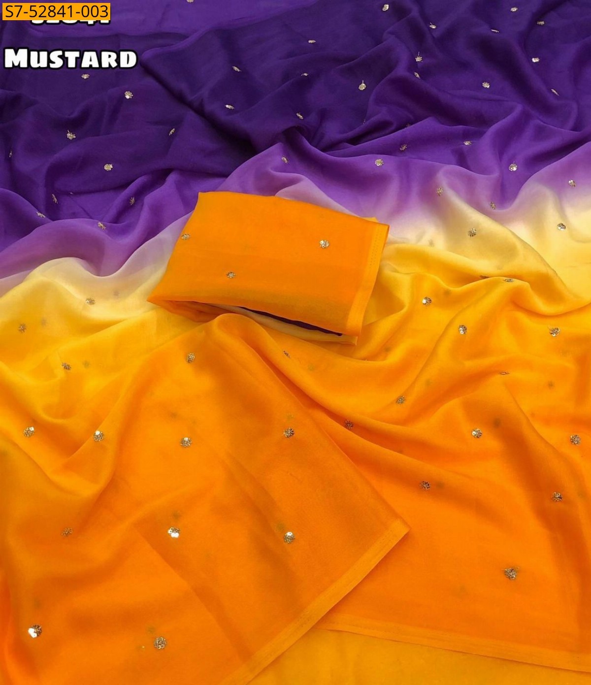 Mustard yellow Georgette dual color padding Saree