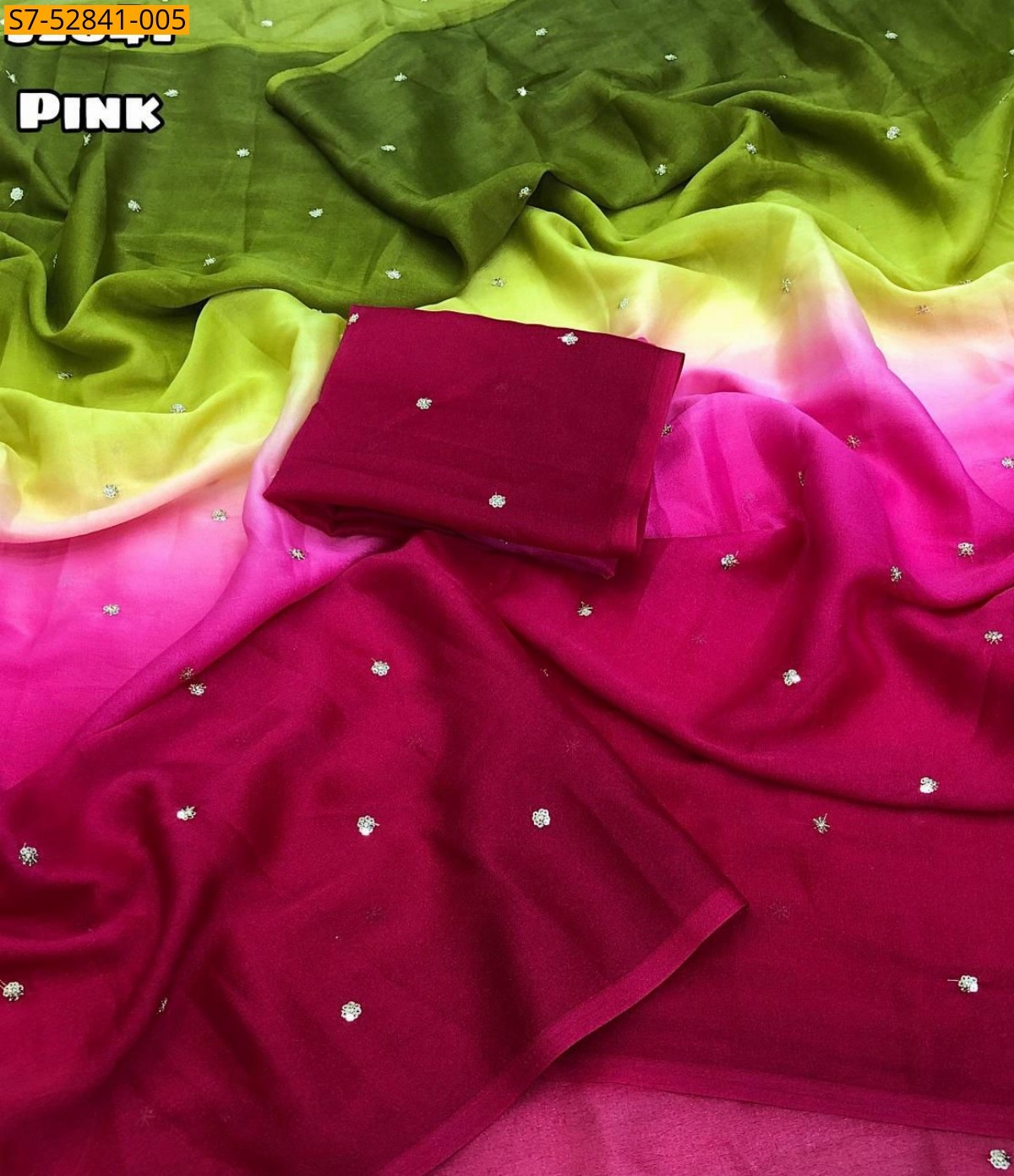 Pink Georgette dual color padding Saree