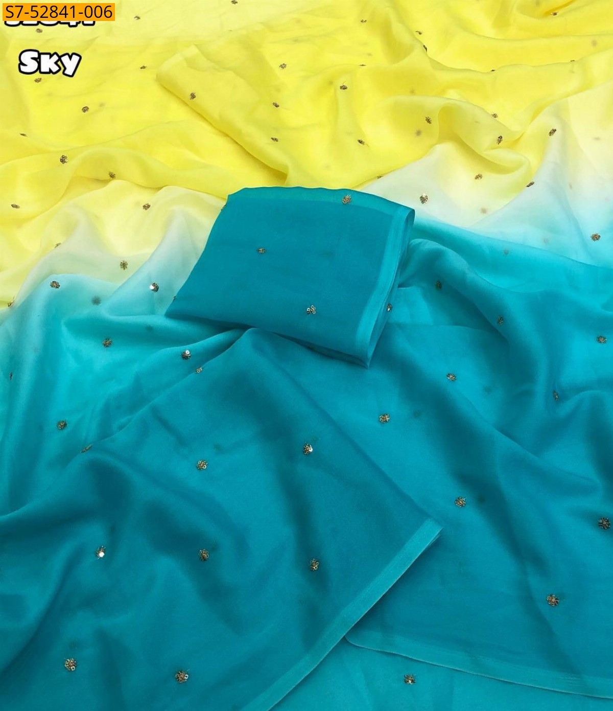 Sky Blue Georgette dual color padding Saree