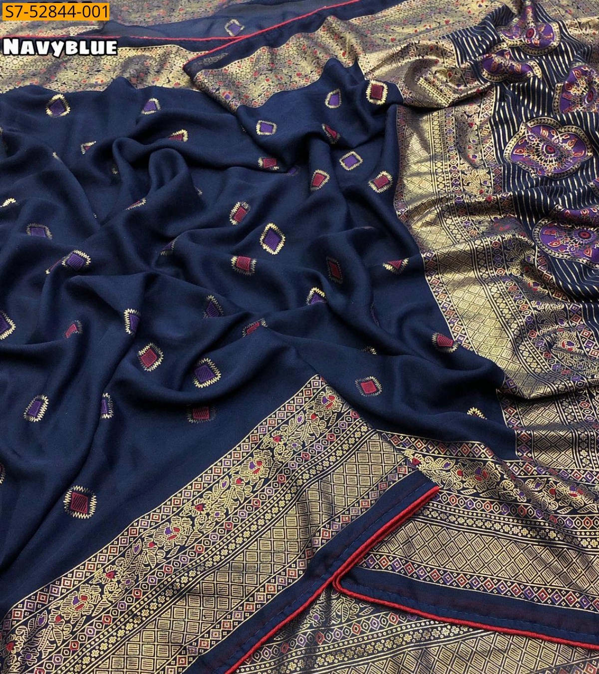 Navy Blue Fancy Doll Moss Foil Printed  Saree