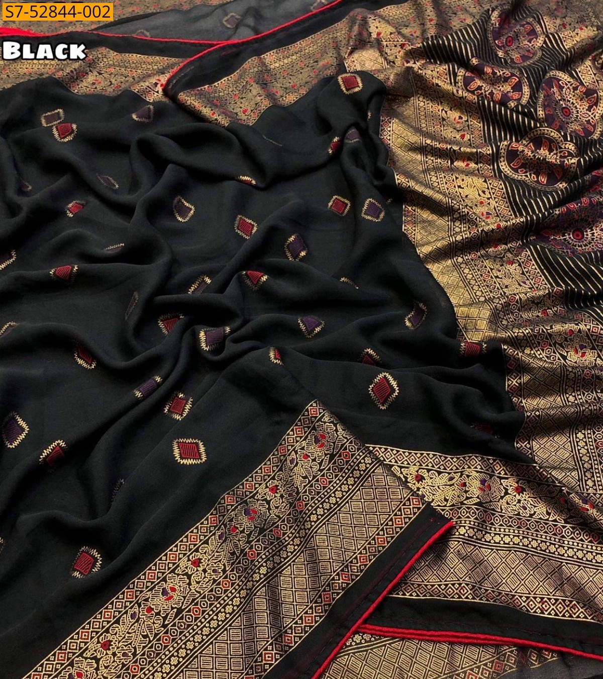 Black Fancy Doll Moss Foil Printed  Saree