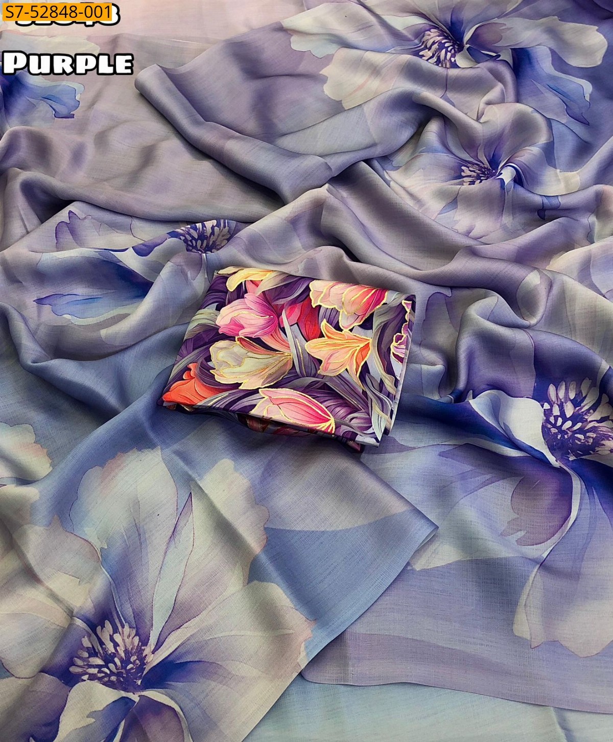 Purple Soft and Smooth Satin Georgette  Saree